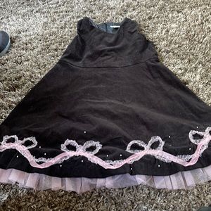 Girls Dress-Black Velvet with pink bows